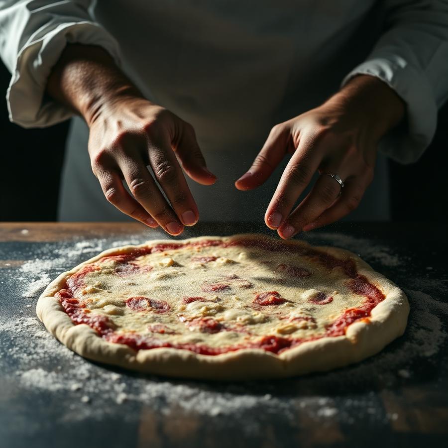 Chef stretching dough
